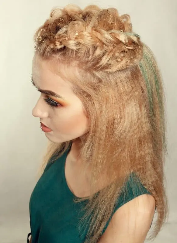 half up half down braids with crimped hair