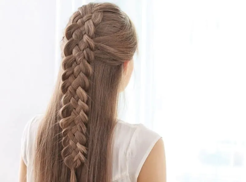 half up half down thick braided hairstyle