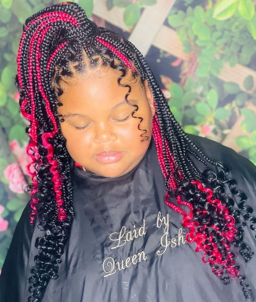 half up knotless braids with curly ends