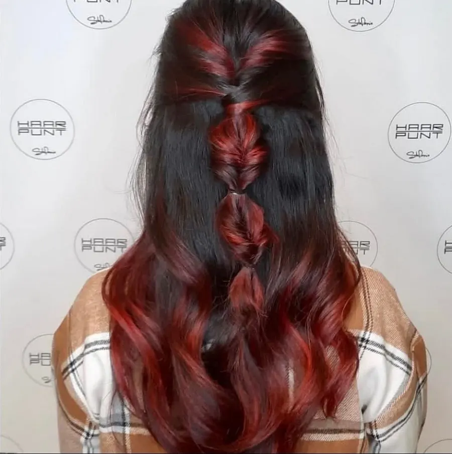 half up red balayage hair