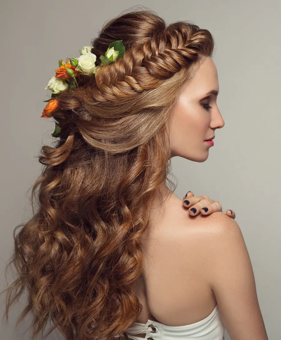 half up wedding hairstyle with flowers