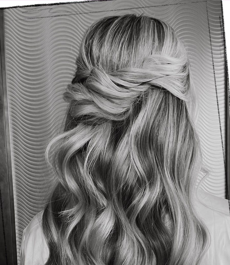 half up wedding hairstyle with grey hair