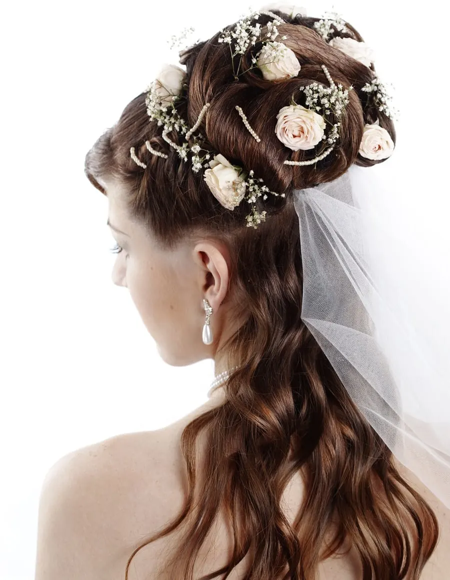 half up wedding hairstyles with veil