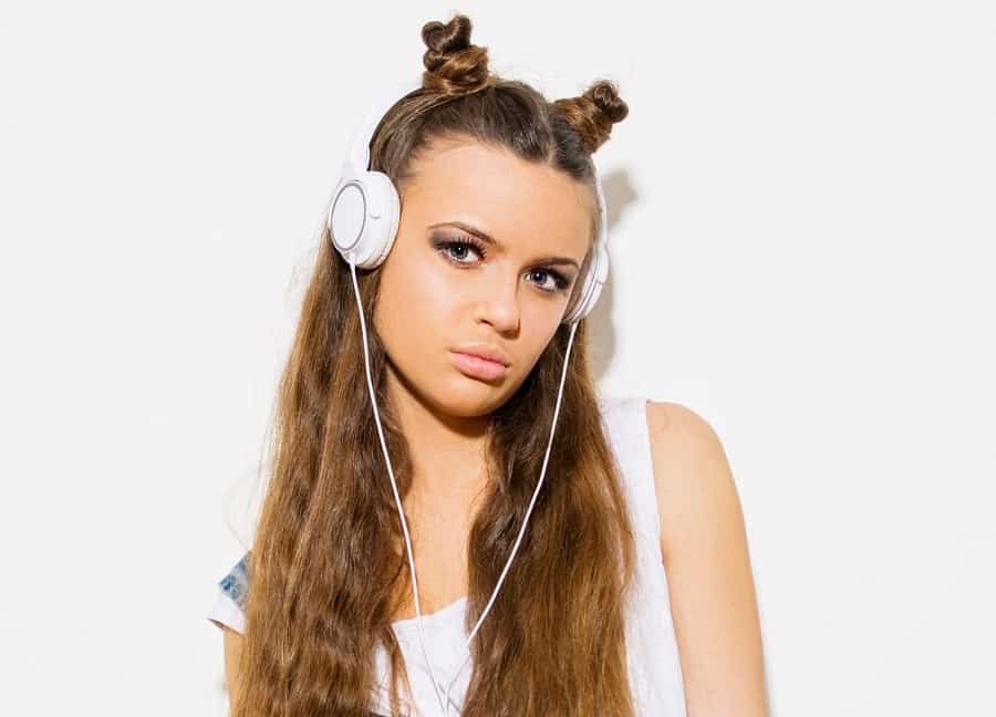 half updo with middle part curly hair for women