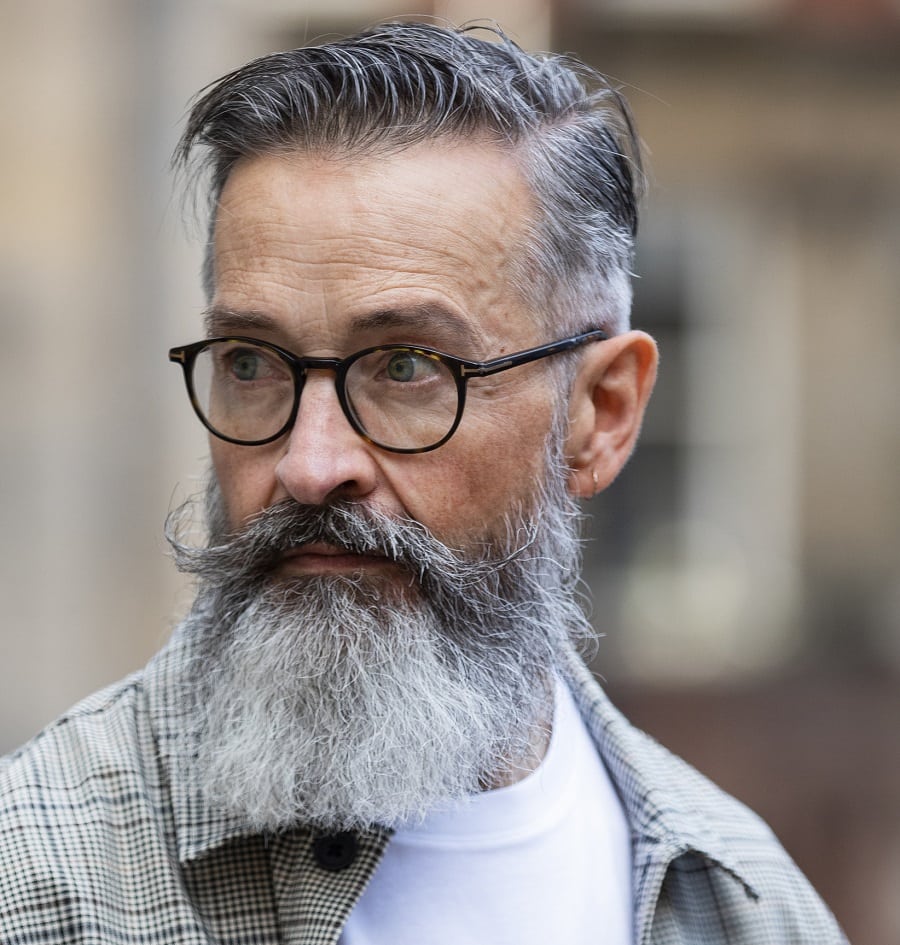 handlebar mustache with beard for older men