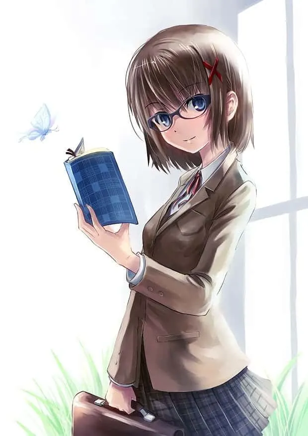 Anime Girl with Brown Hair and Glasses