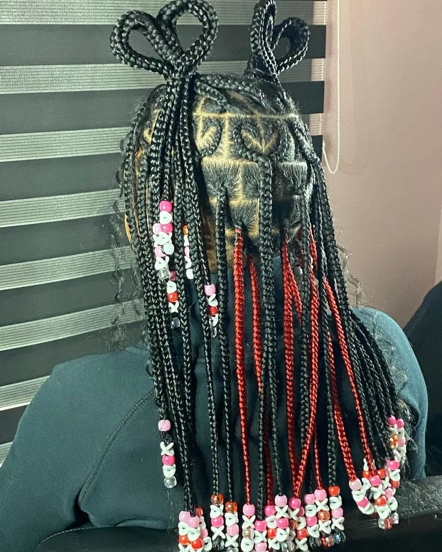 heart shape knotless braids with beads