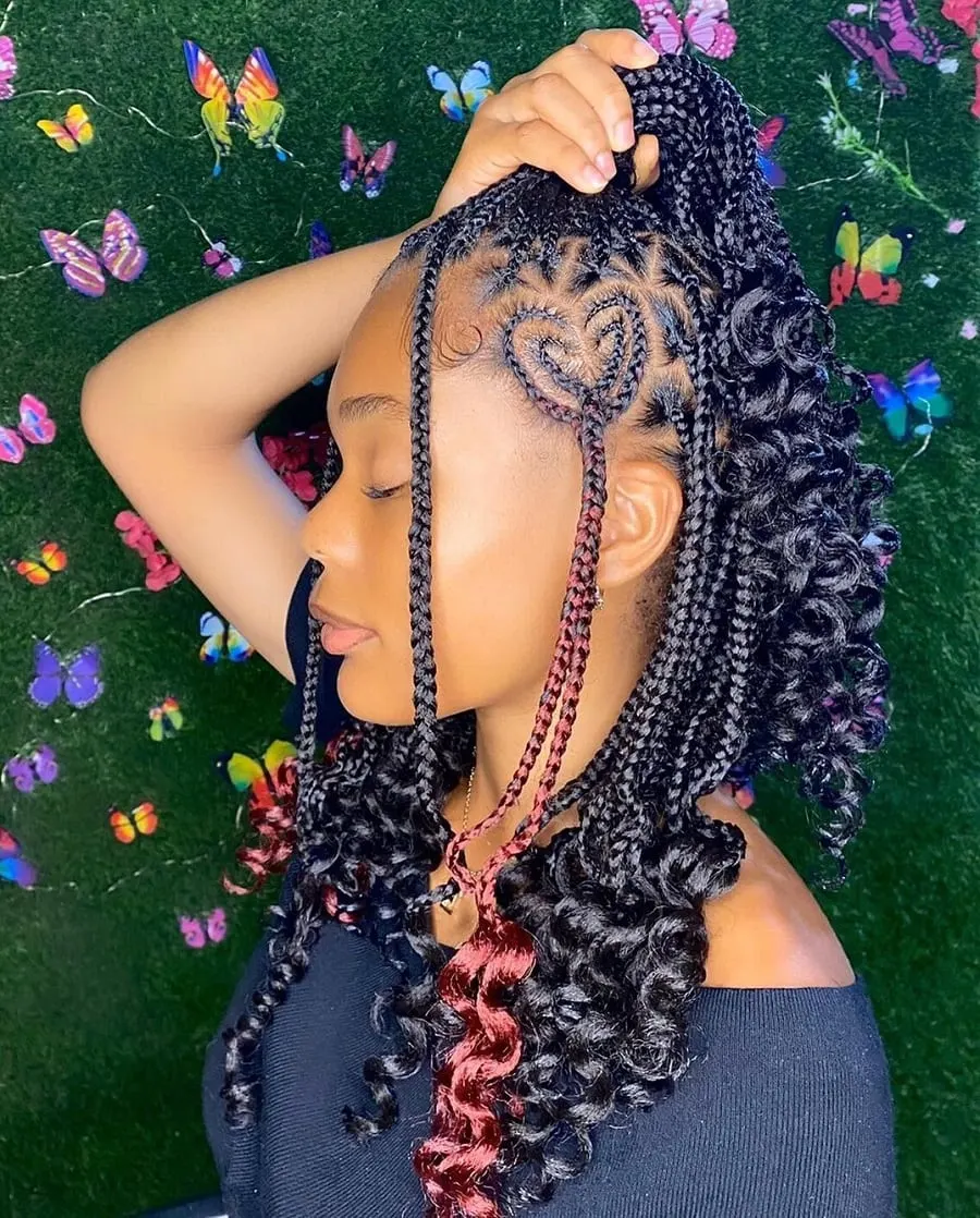 heart shape knotless braids with curly ends