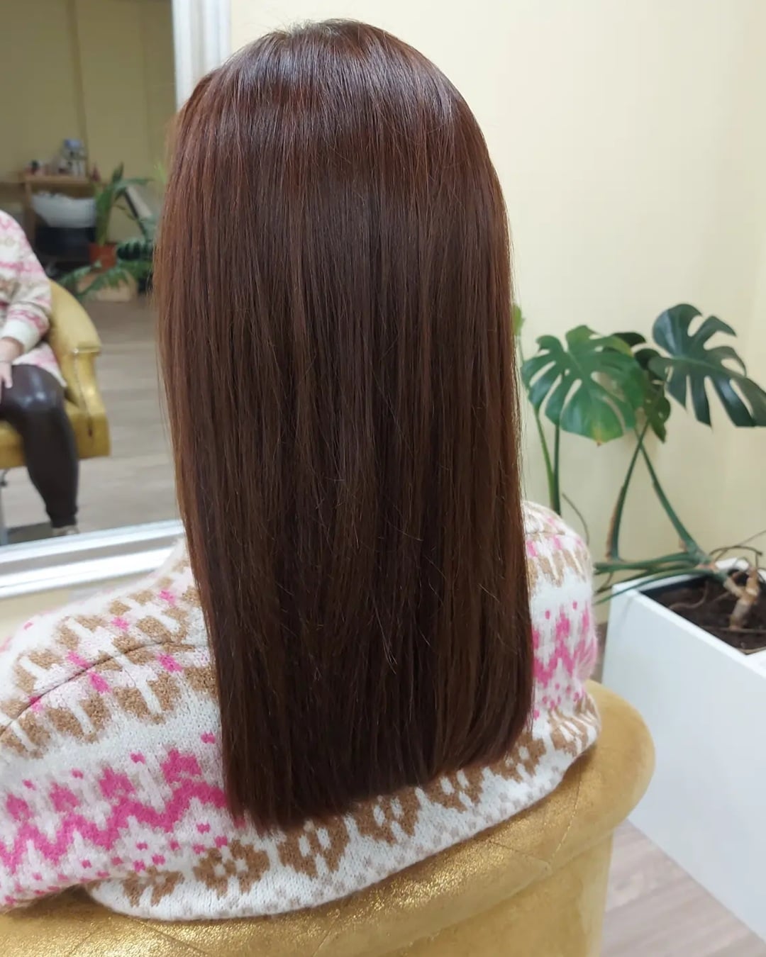 Natural brown henna hair dye on straight hair