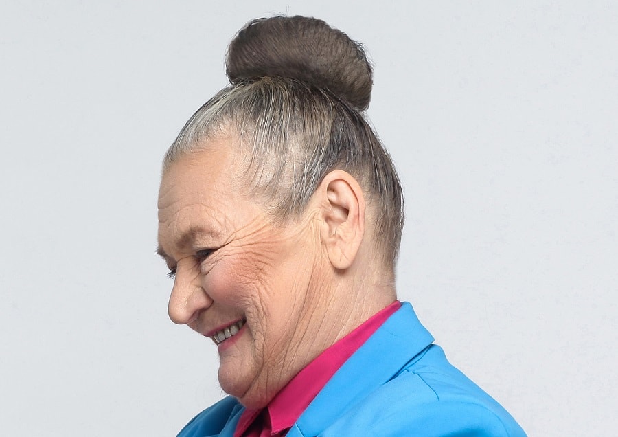 high bun with log hair for women over 60