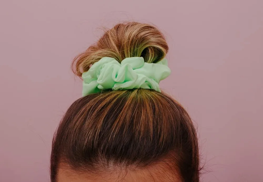 high bun with scrunchie