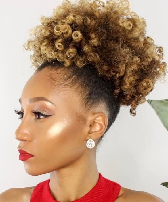 Highlighted Curly high Ponytail with Weave