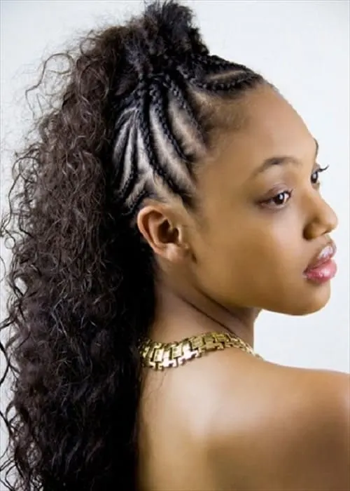 messy curly high ponytail with weave