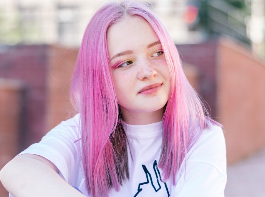 high school hairstyle with pink hair