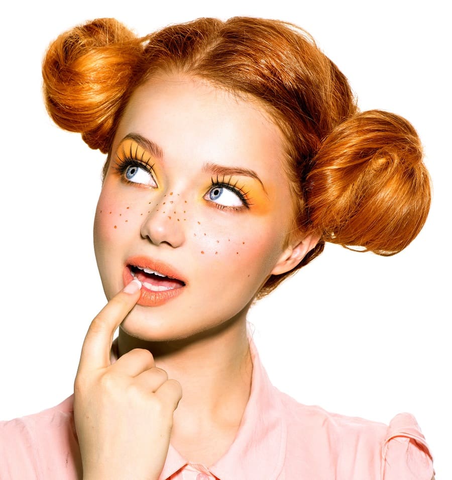 high school hairstyle with space buns