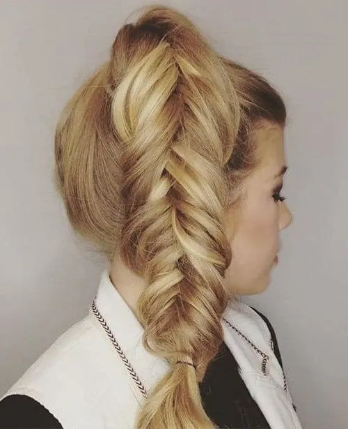 high fishtail braided side ponytail