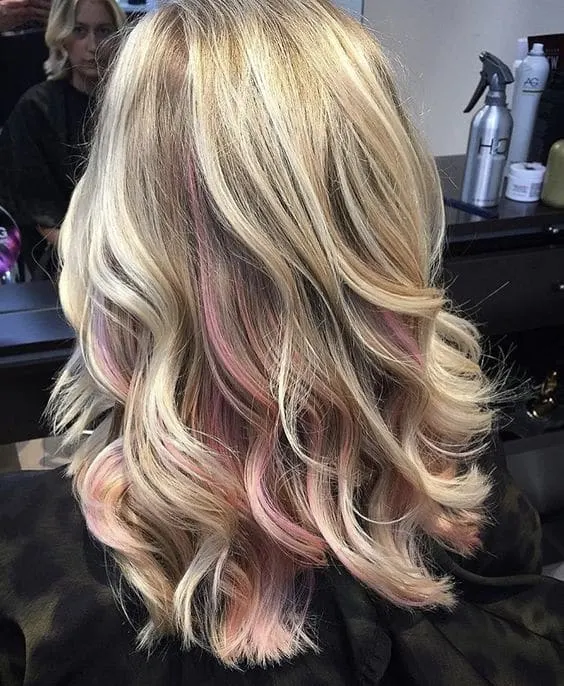 pink highlights for long hair 