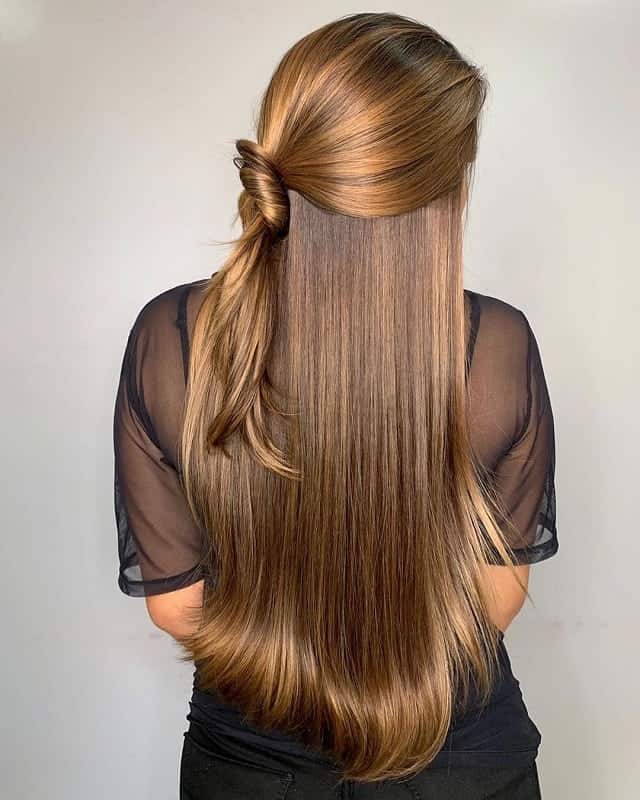 long straight hair with highlights