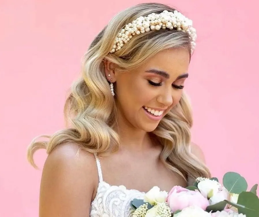 hollywood waves with headband for wedding