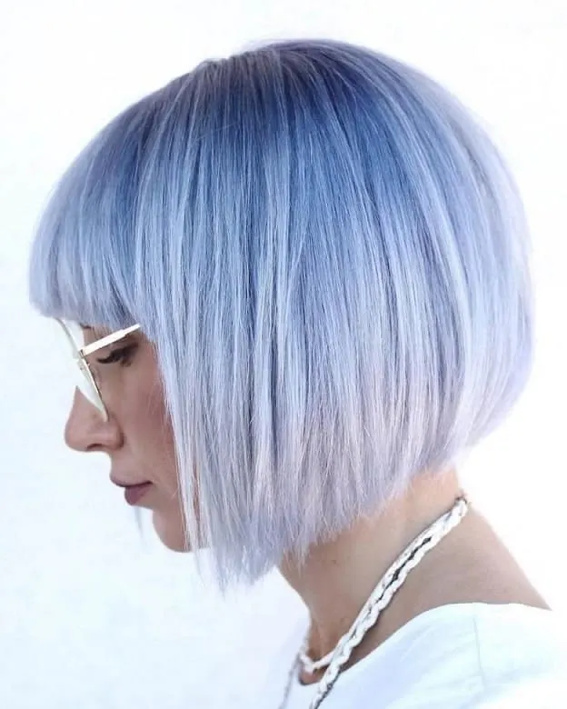 ice blue bob with bangs