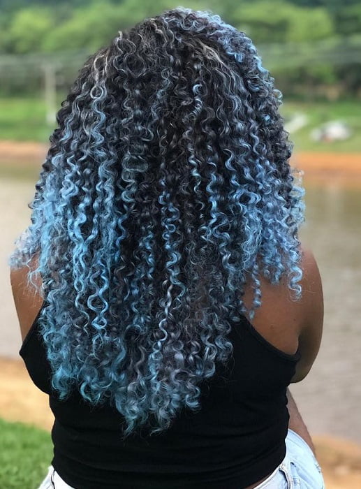 ice blue highlights on curly hair