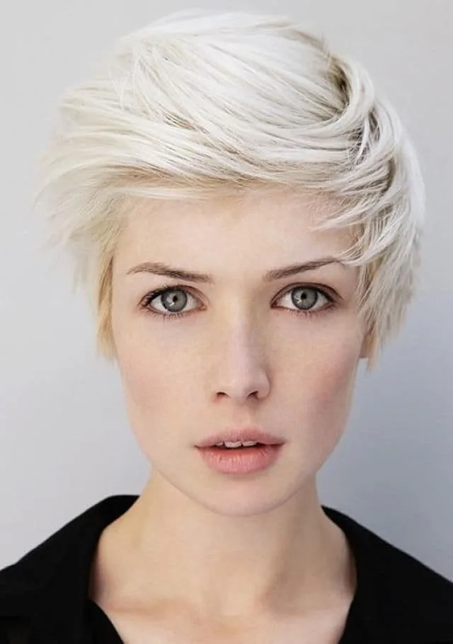 Platinum color blonde short hairstyle