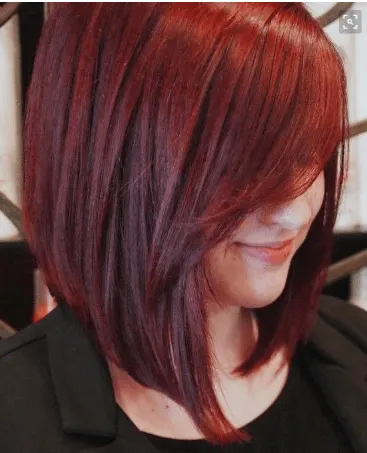 red side bangs with long bob