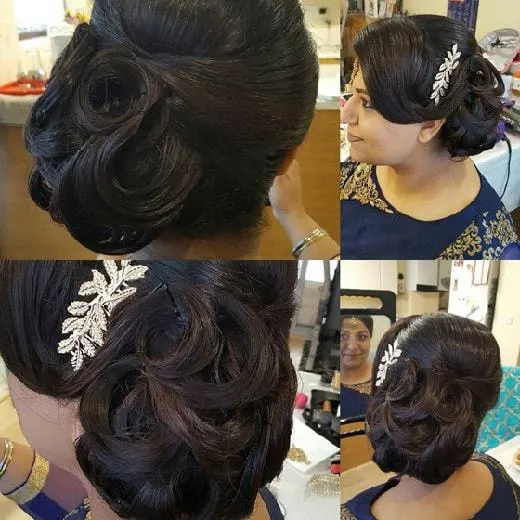 indian side parted bun for long hair