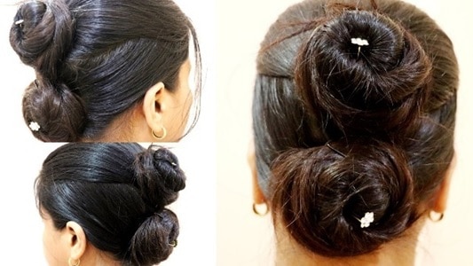 indian hairstyle with double bun for long hair