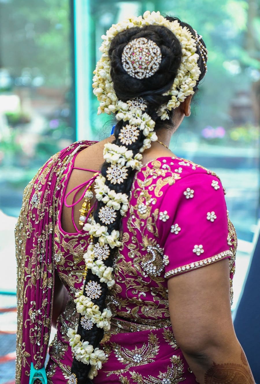 indian wedding hairstyle with flowers