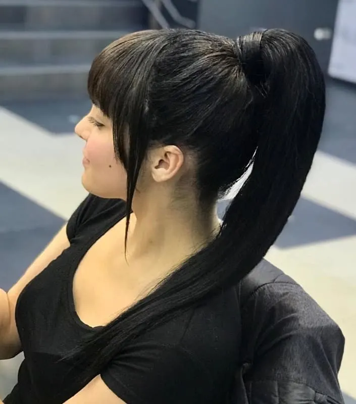 invisible ponytail with bangs