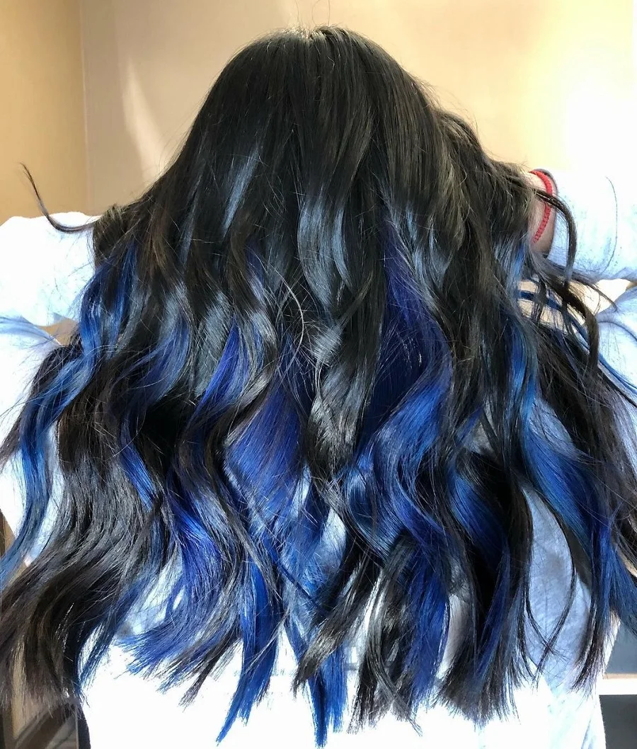 jet black hair with blue underneath