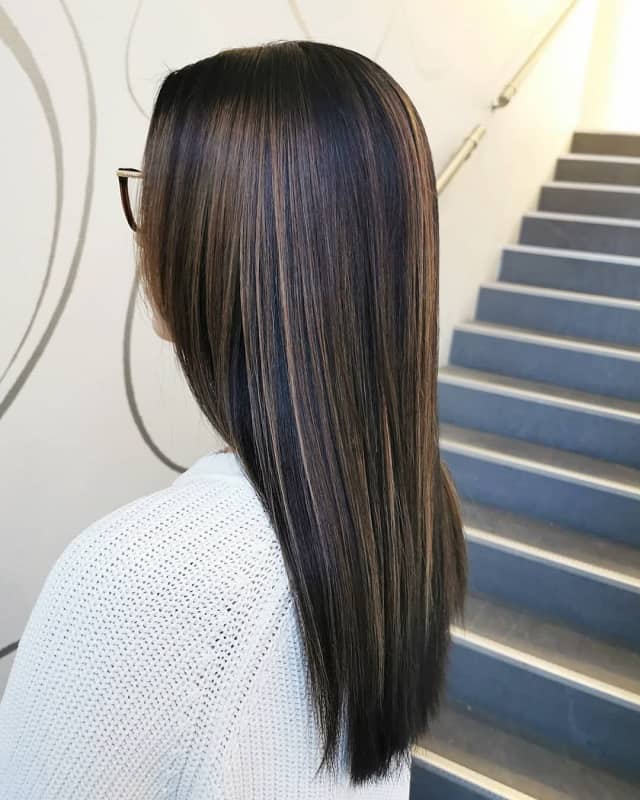 jet black hair with highlights