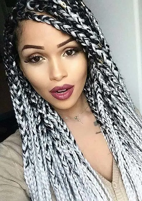 Silver impression with jumbo box braids haircut