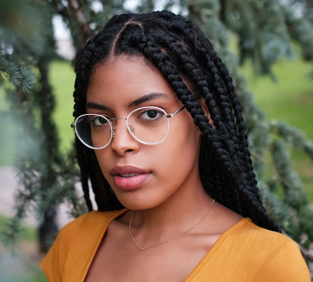 jumbo box braids with glasses