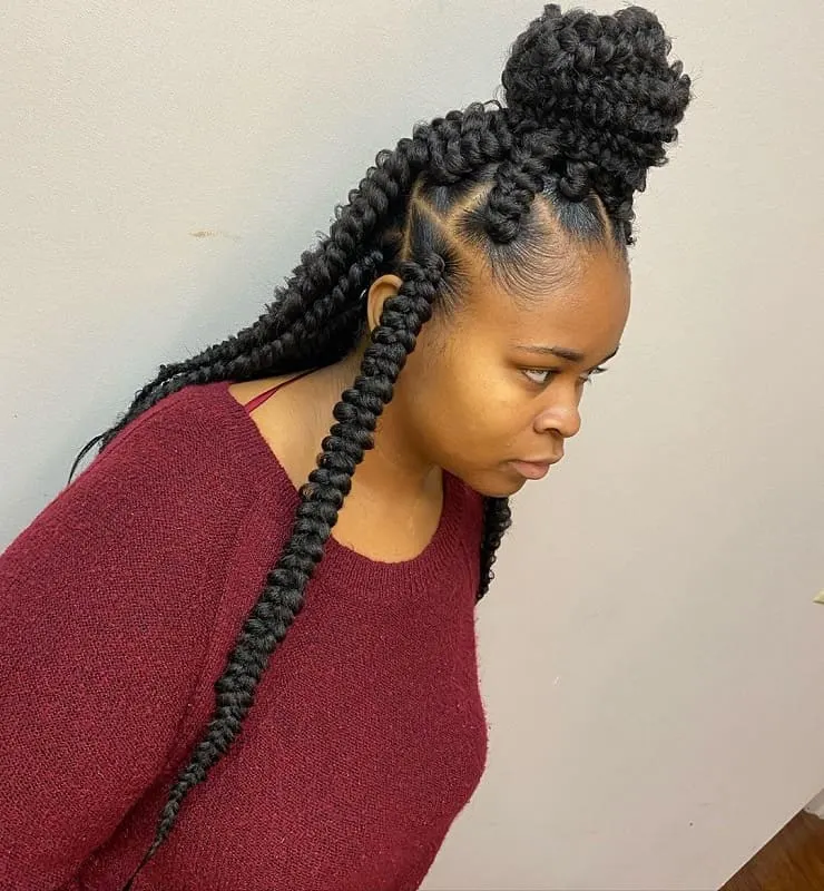 jumbo box braids bun