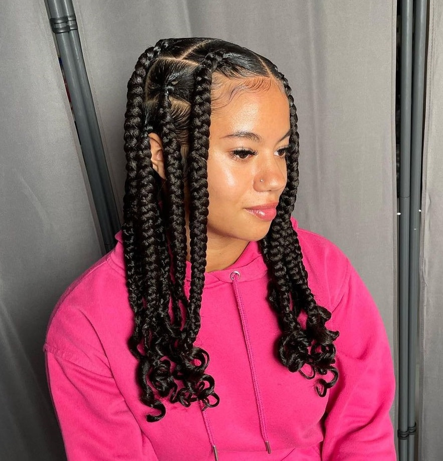 jumbo knotless braids with curly ends