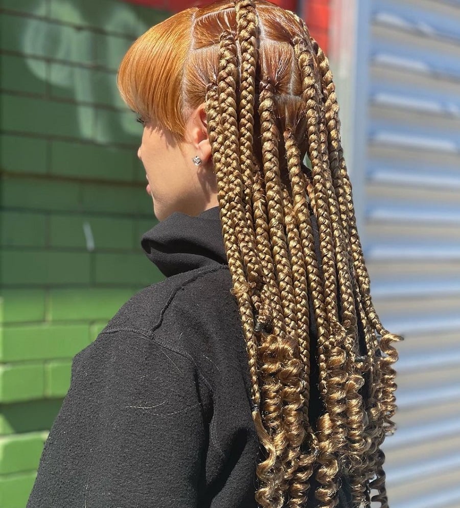 No-knot jumbo braids with curly ends