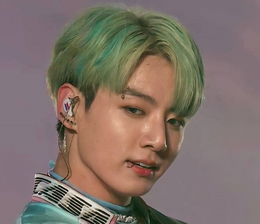 jungkook with mint green hair