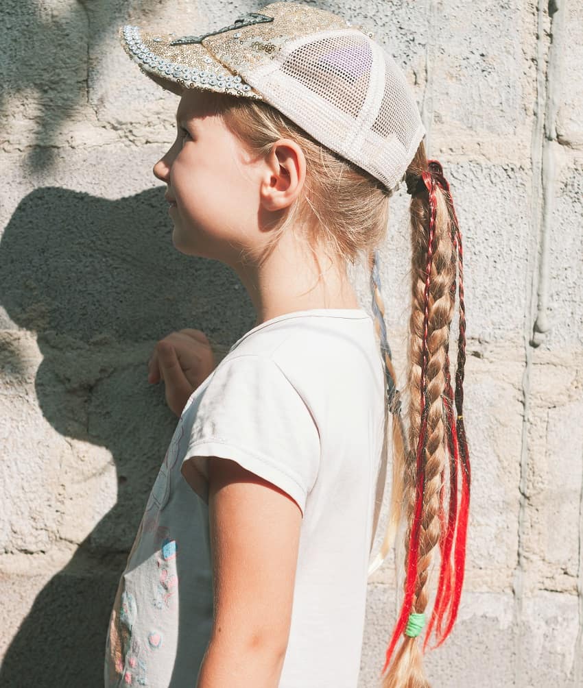 kids braided ponytail with cap