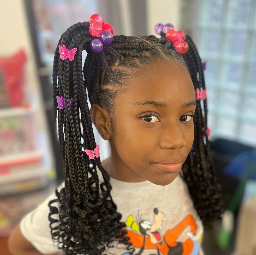 kids knotless braids with curly ends