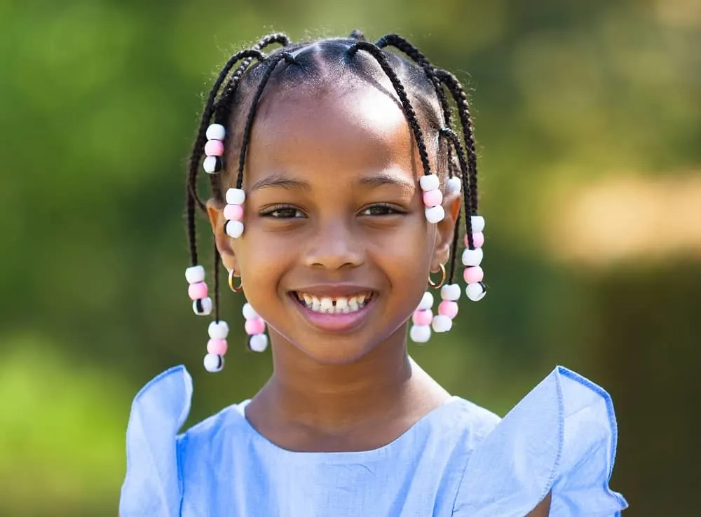 kid's thin box braids with beads