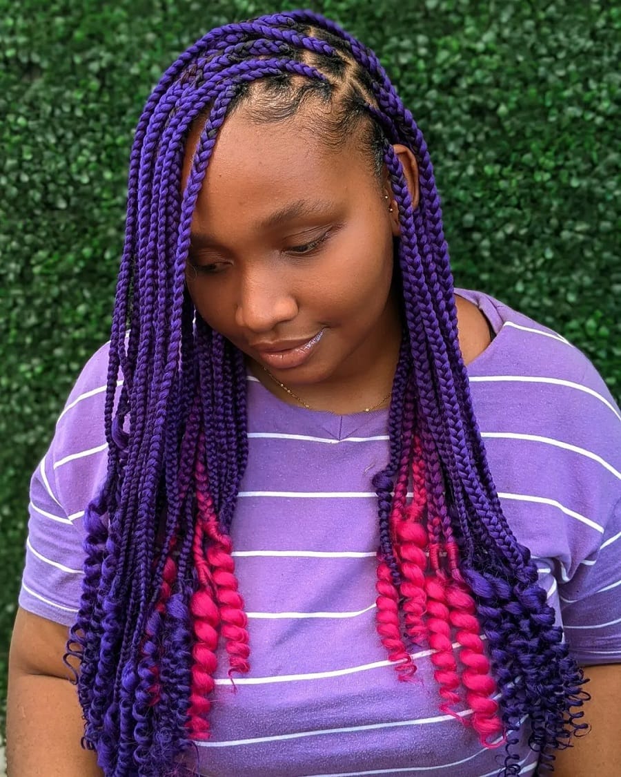 knotless box braids with color