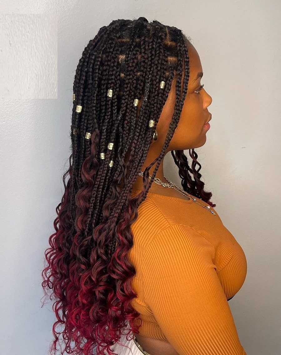 knotless braids with beads and curls