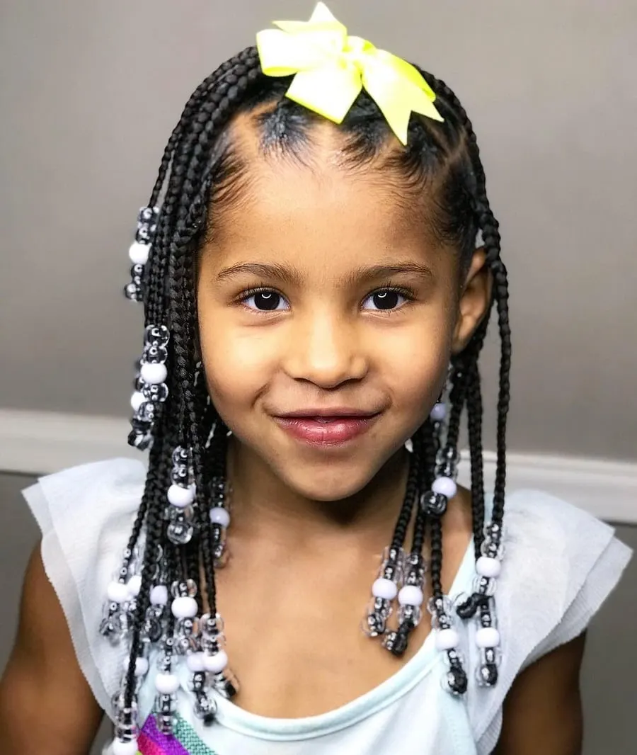 Braids without knots with beads for little girls