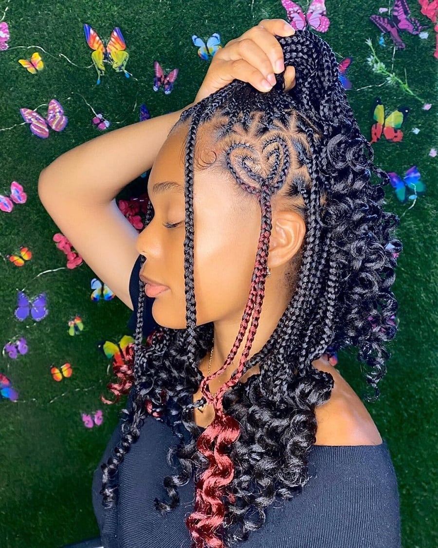 knotless braids with curly ends and triangle parts