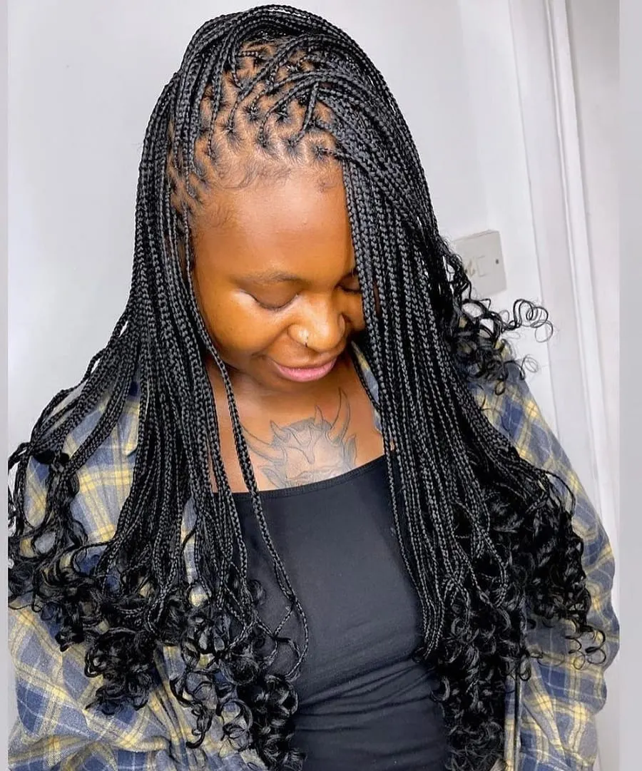 knotless micro braids with curly ends