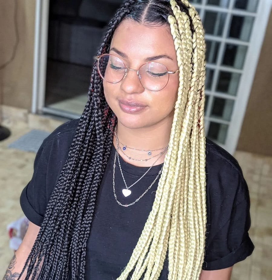 Big black and blonde braids without knots