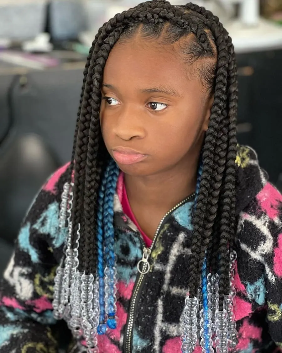 large knotless braids with beads for little girls