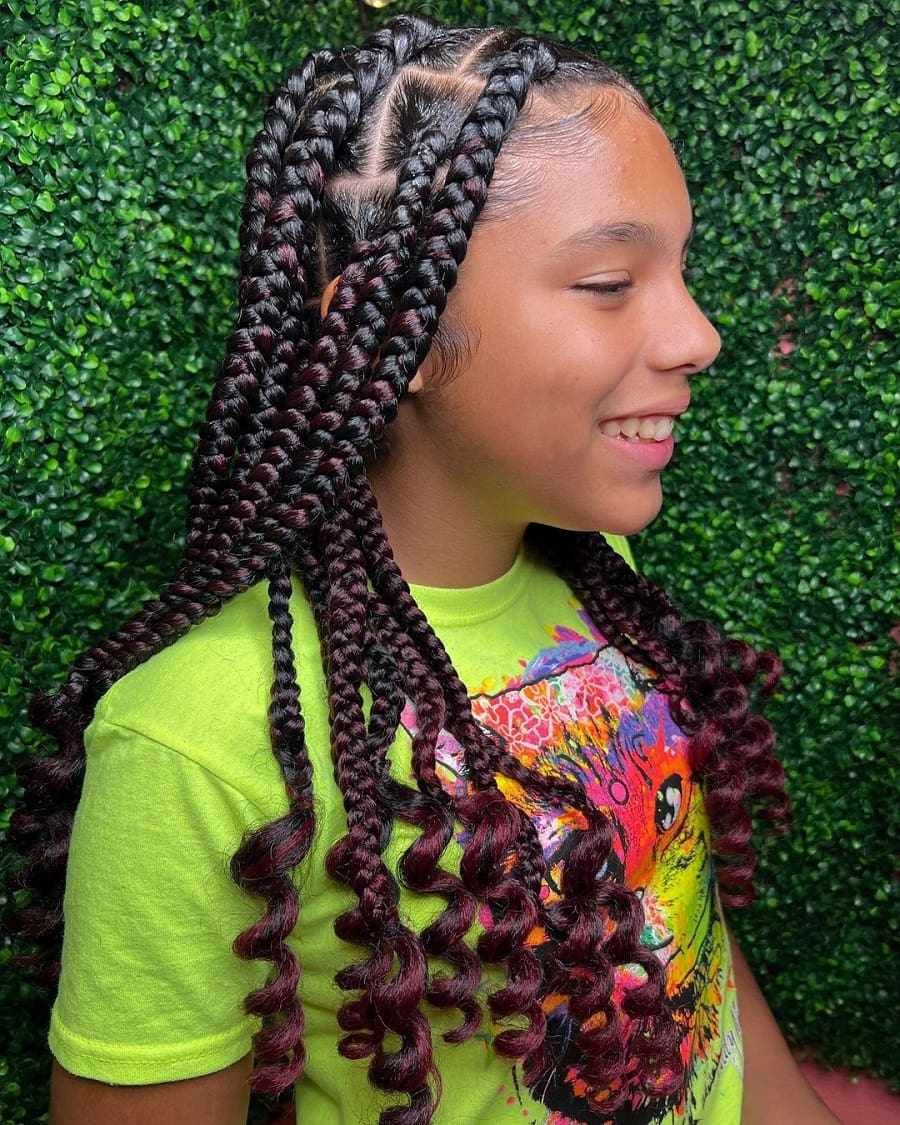 Big knotless braids with curly ends